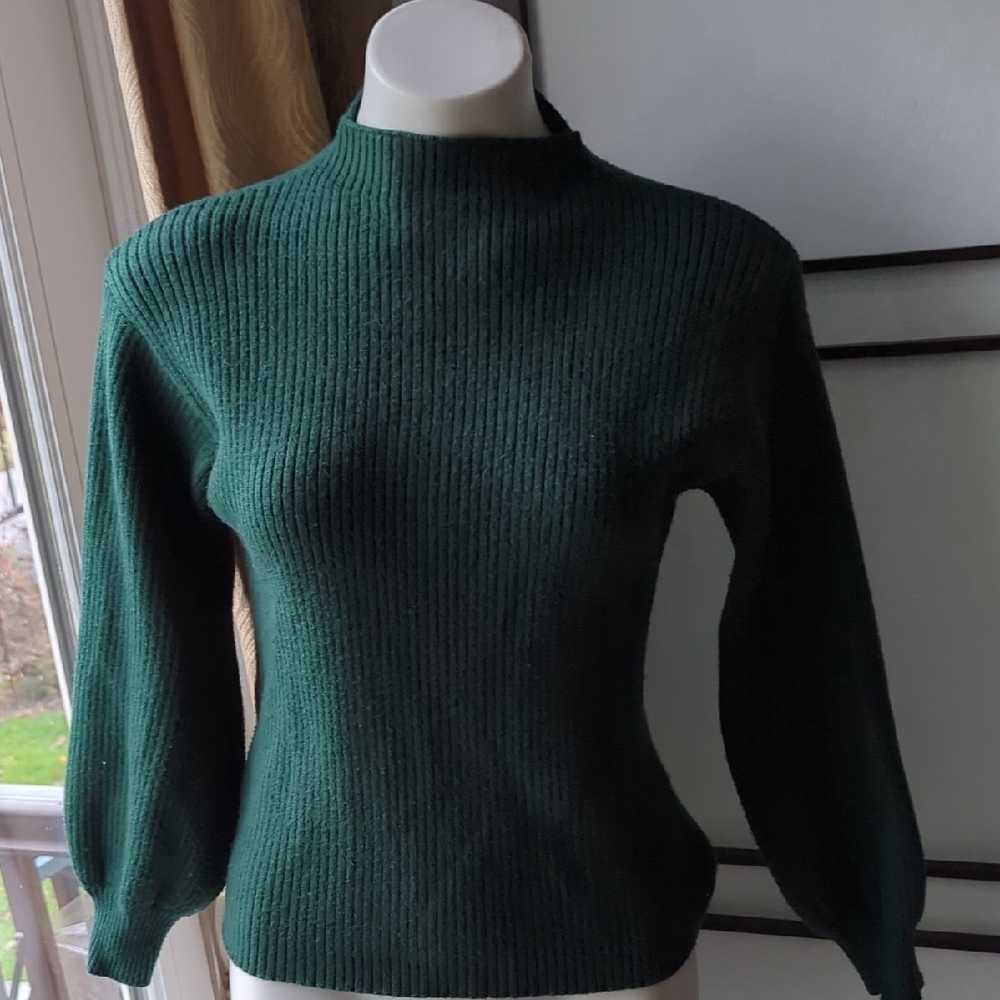 Anthropologie Deep Forest Green Ribbed Turtleneck Sweater SMALL